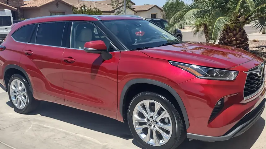 Red Toyota Highlander exterior after a full mobile detail