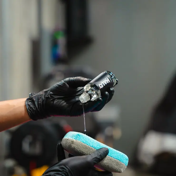 Applying ceramic coating product to an applicator pad