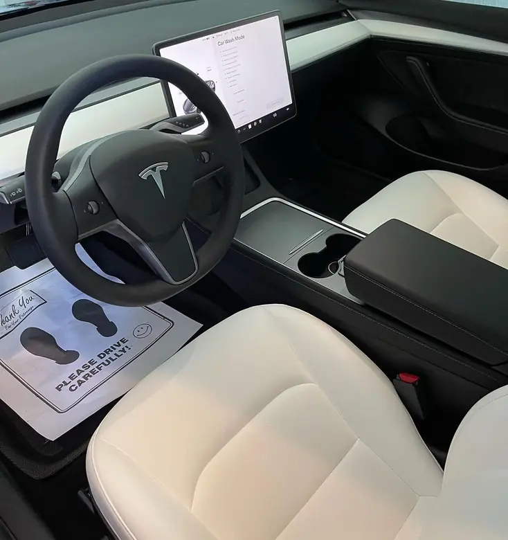 Tesla Model 3 white interior detailed
