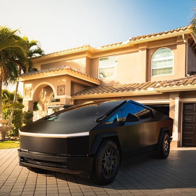 Matte black Tesla Cybertruck after a full detail