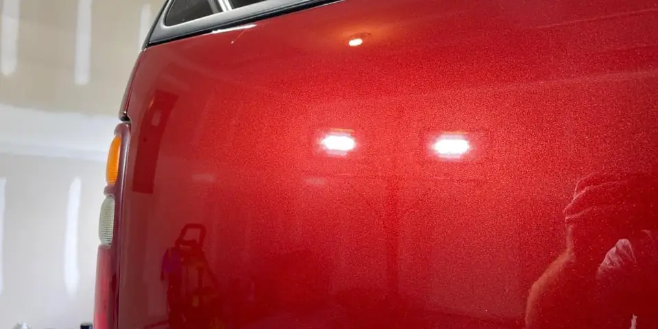 The same red panel after correction