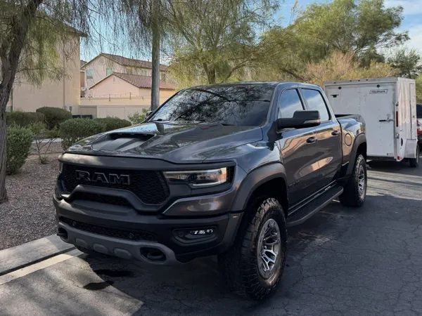 Gray Ram TRX after a detail, parked on a neighborhood street