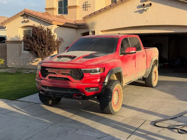Red Ram TRX covered in dried mud